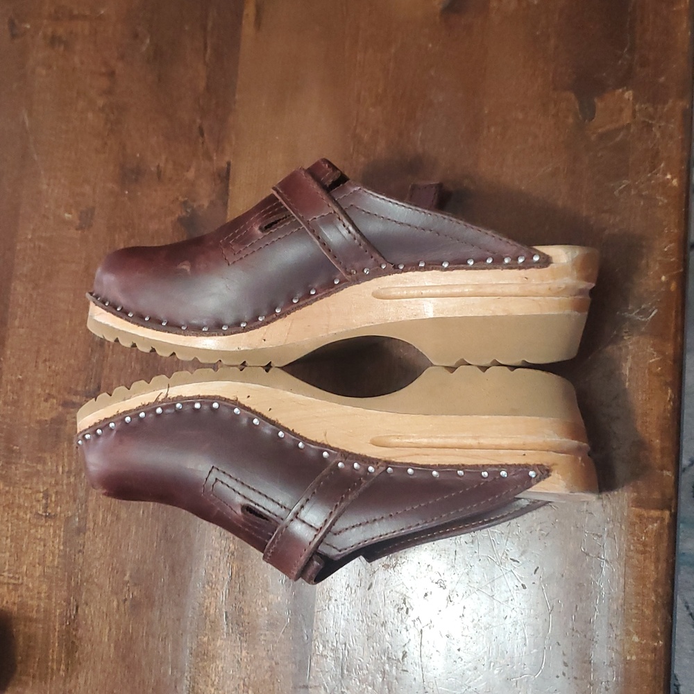 Troentorps Brown Leather Clogs Size 38 = 7.5 - 8